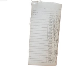 Tarjeta para Relog checador semanal c/250 piezas