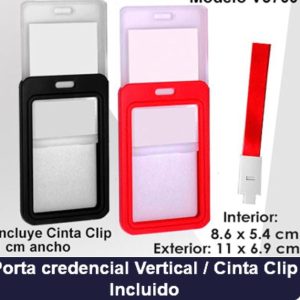 Porta credenciales vertical cinta clip incluida